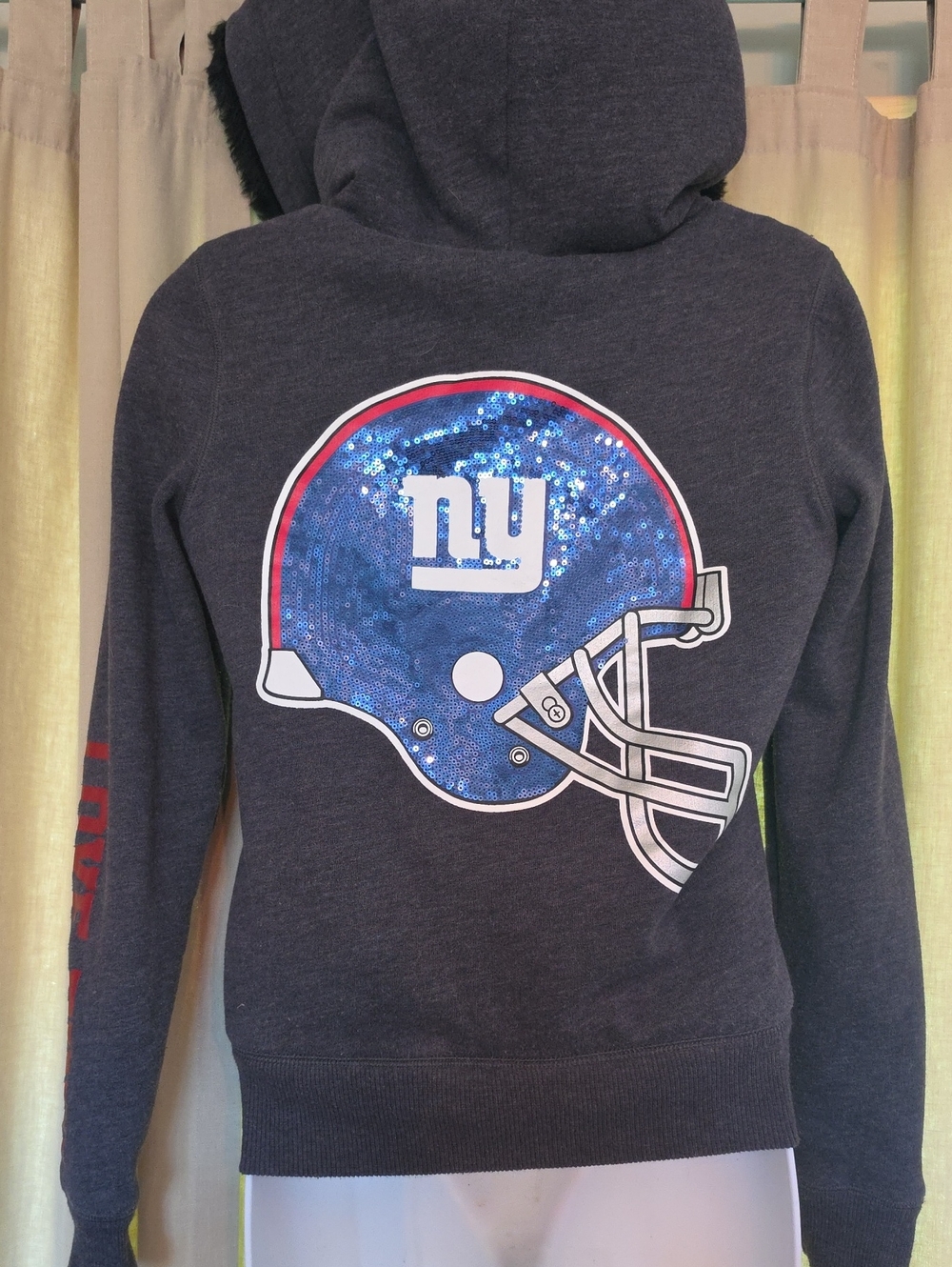 PINK Victoria's Secret New York GIANTS GREY Hoodie with Faux Fur Lining